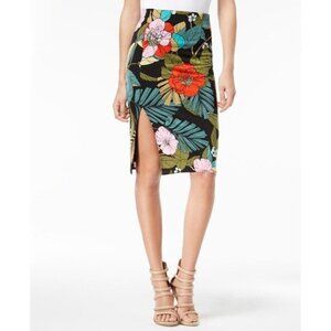Guess Floral Print Pencil Skirt With Side Slit Stretch Size M Excellent Conditio